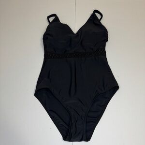 Pour Moi Sahara Crochet Waist Control Swimsuit Black Size Small NWT